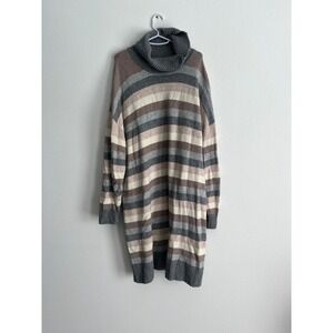 Gap Womens XXL Tall Striped Turtleneck Sweater Dress Grey Tan Knit Oversized